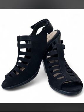 Croft & Barrow Shay Caged Heels | Black Strappy Slingback Peep Toe I Size 10